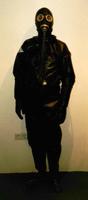 Me in my Aquala suit wearing a hood and a Russian gas-mask